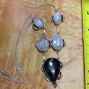 BLACK BOTSWANA AGATE AND MOONSTONE SILVER NECKLACE